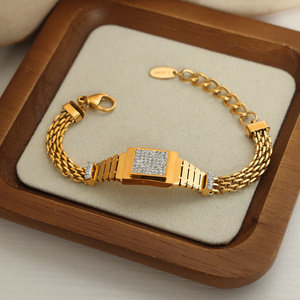 New Popular Retro British Style Stainless Steel 18k PVD Gold Plated Waterproof Jewelry Mesh Chain Vintage Watch Bracelet