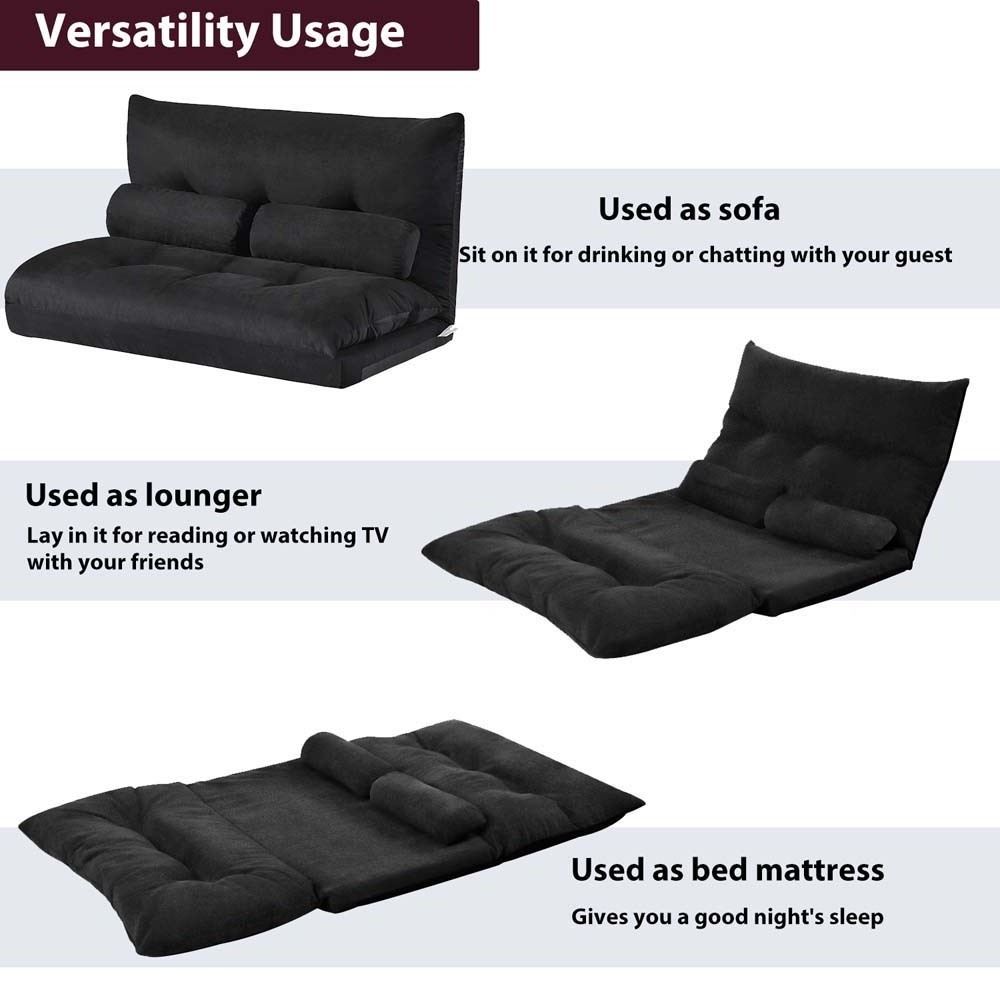 Modern Home Furniture Comfortable Leisure Lazy Sofa Floor Kol Sofa Chair Black Fabric Foldable Polyester Velvet Wood 1 Set MH