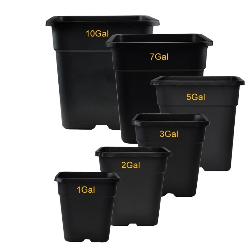 Ronbo Sunrise 5 Gallon Square Nursery Garden Classic Black Plastic Flower Pots