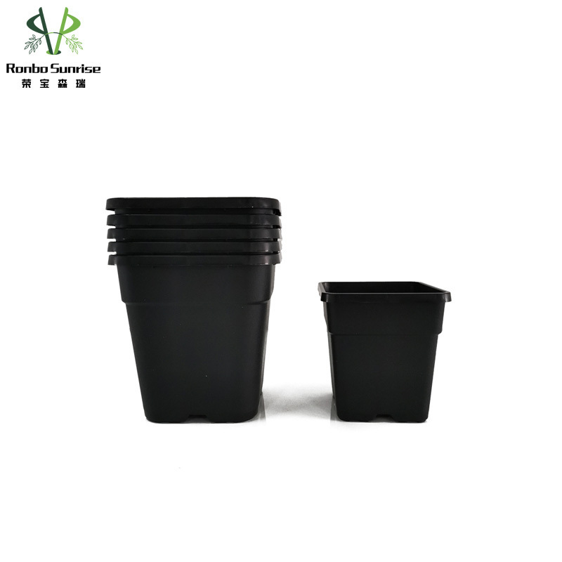 Ronbo Sunrise 5 Gallon Square Nursery Garden Classic Black Plastic Flower Pots