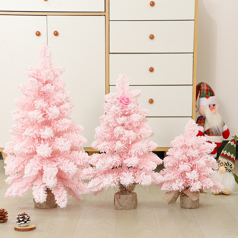 Cross border New Pink Pointed Snow Spray Mini Christmas Tree 30cm Christmas Snowflake Desktop Window Decoration