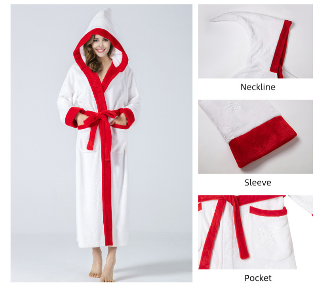 Christmas Polyester nightgown women's jacquard flannel pajamas with thick couple pajamas