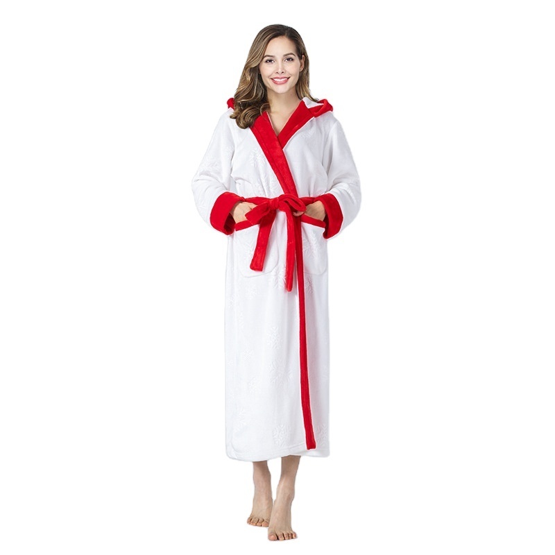 Christmas Polyester nightgown women's jacquard flannel pajamas with thick couple pajamas