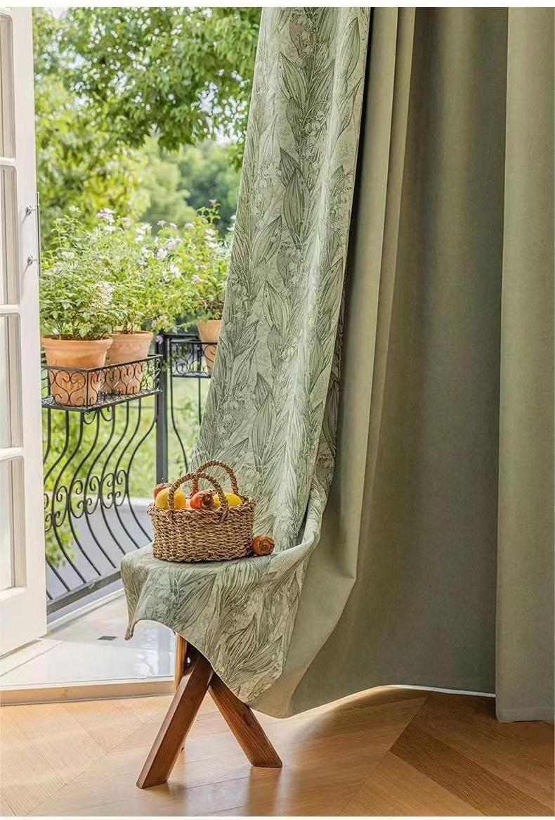 Living room bedroom bay window balcony Chenille patchwork printed curtains