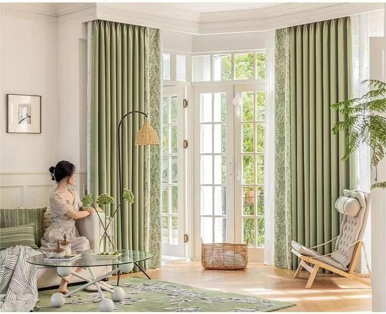 Living room bedroom bay window balcony Chenille patchwork printed curtains