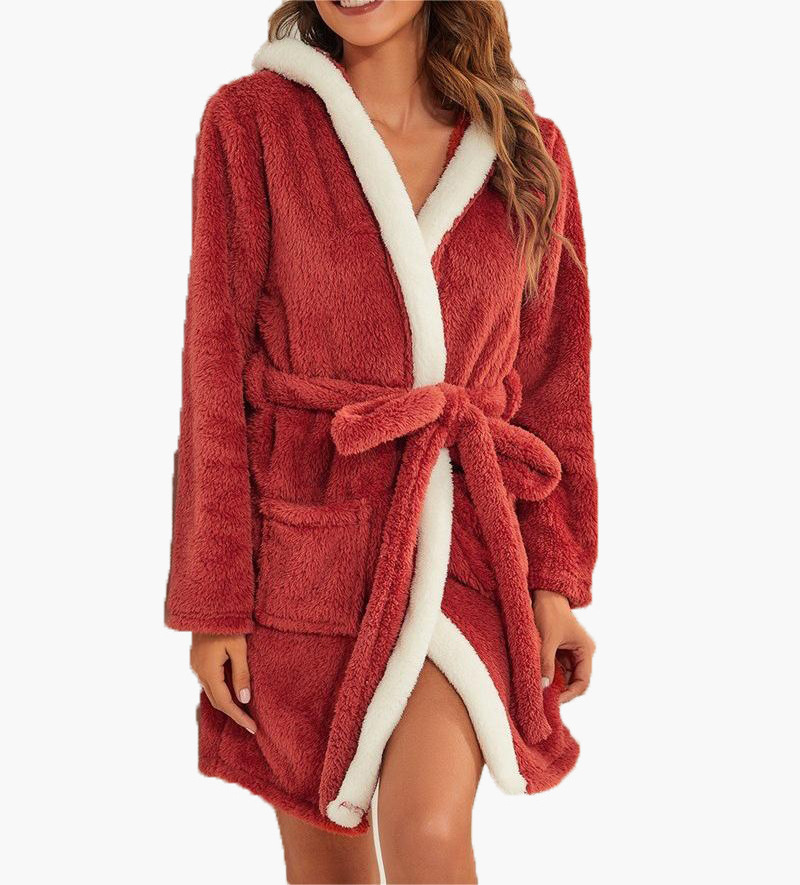 Christmas theme  flannel nightgown women's jacquard flannel pajamas with thick couple pajamas