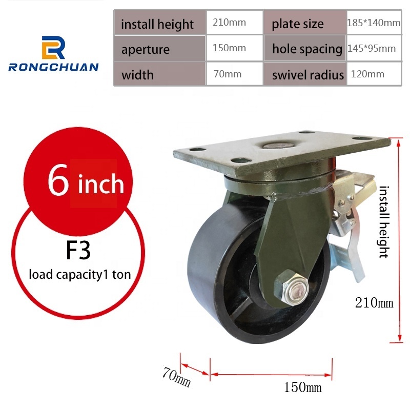 Hot sale Amazon Industrial manufacturer Super heavy duty swivel caster wheel with brake 12 inch all iron caster wheel