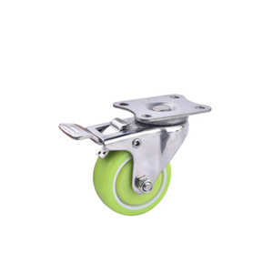 Office chair caster wheels 2 inch stainless steel PU swivel caster wheels with brake