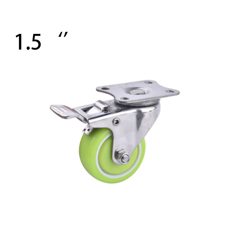 Office chair caster wheels 2 inch stainless steel PU swivel caster wheels with brake