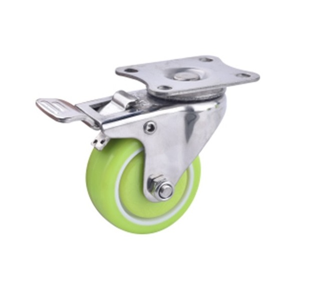 Office chair caster wheels 2 inch stainless steel PU swivel caster wheels with brake