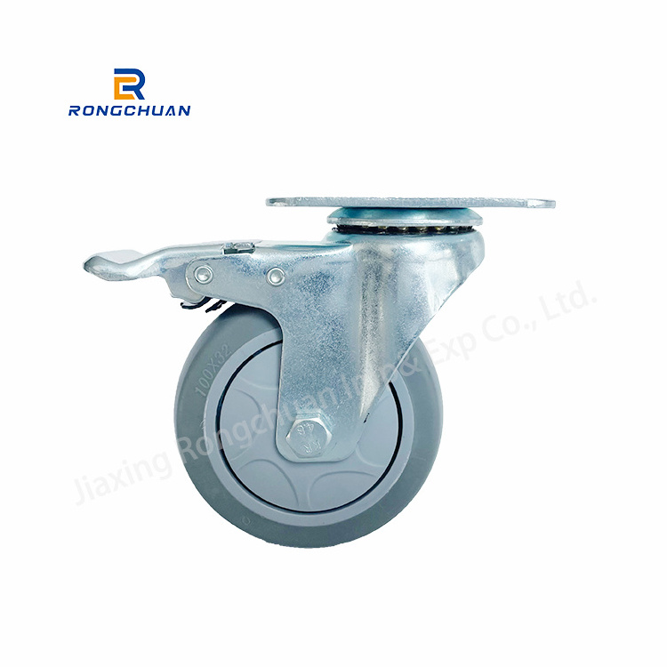 4Inch Swivel Heavy Duty Industrial Caster Wheel Furniture Chair Bed Cabinet Grey TPR Wheel Caster with Brake