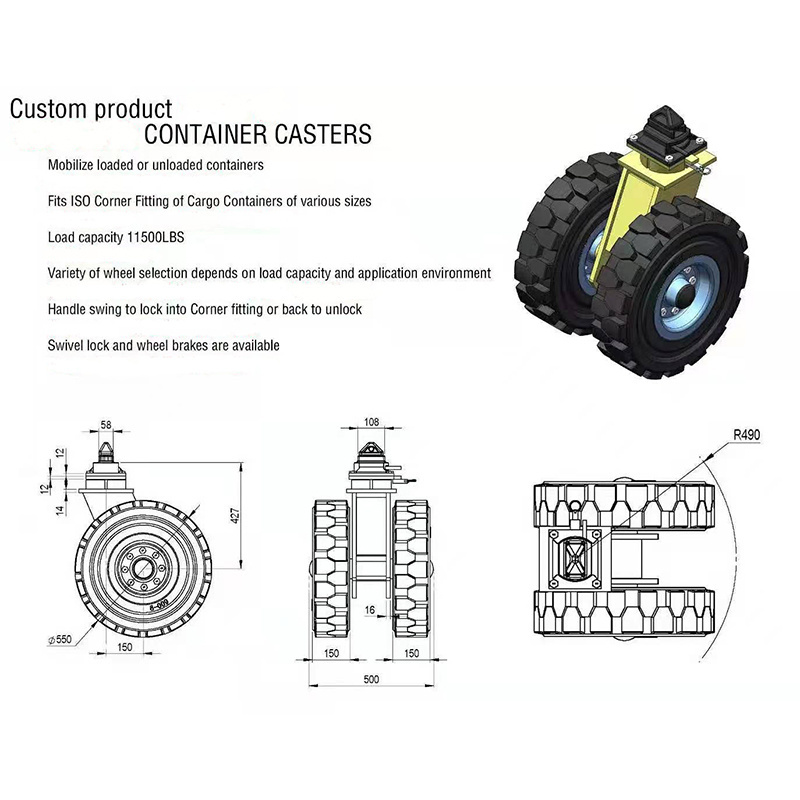 Super Heavy Duty Castor Wheels Rubber Tire ISO Shipping Container Caster Wheels