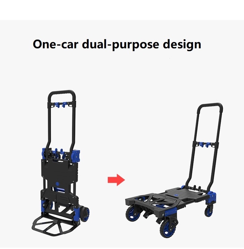 46*65 cm High Quality Plastic Foldable Trolley 4 Wheels Warehouse Storage Hand Cart Dual-purpose Design