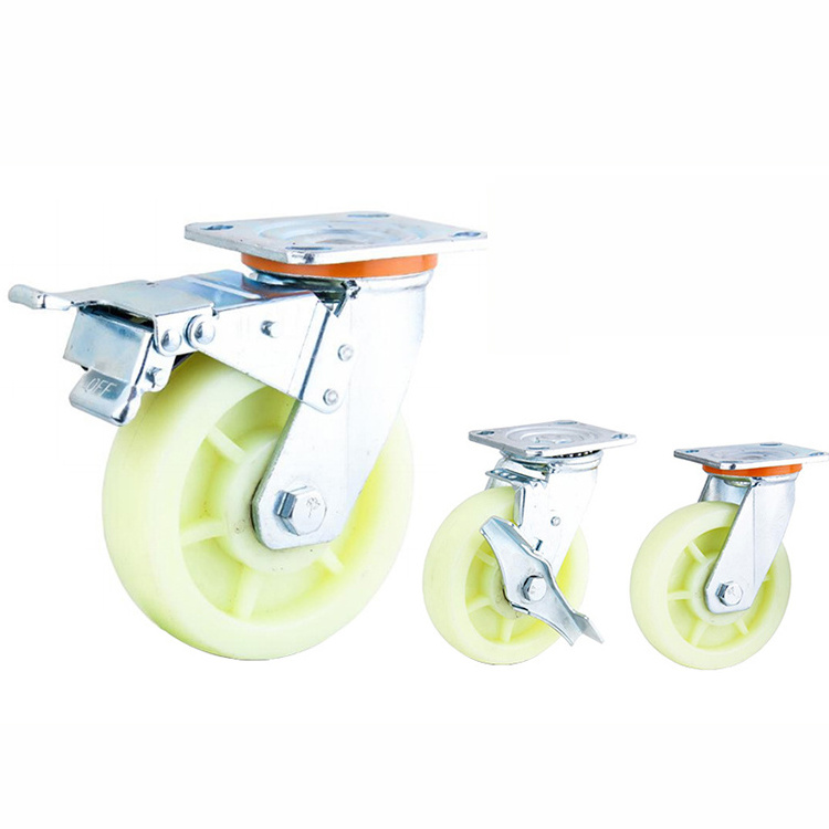 High Quality 4''/5''/6''/8'' White Nylon Or PP Rigid Metal Fork With Swivel Top Plate Caster Wheels