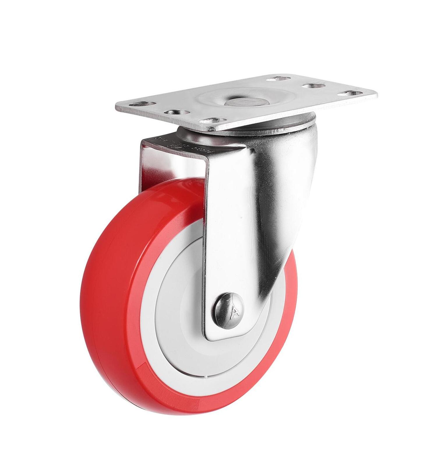 Medium Duty Caster With Brake New Arrival 4 Inch Stainless Steel Red PU Swivel Wheel Industrial Casters