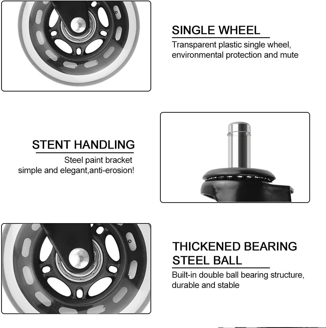 Universal Fit Office Chair Casters Transparent PU Polyurethane Wheels 3 Inch Swivel  Furniture Caster Wheels