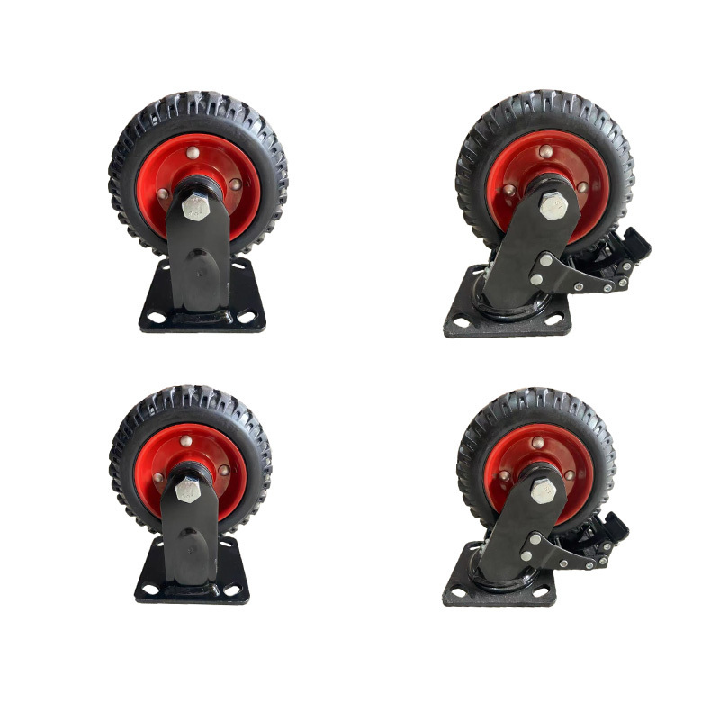 Heavy Duty Casters Solid Black Rubber Wheels 4 5 6 8 inch Plate Type Industrial Caster wheel