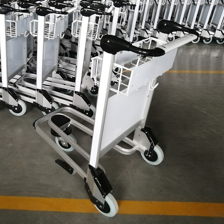 Passenger Baggage Airport Luggage Trolley Hand Carts Trolleys With Brake Rubber Wheel Foldable Mesh Aluminium