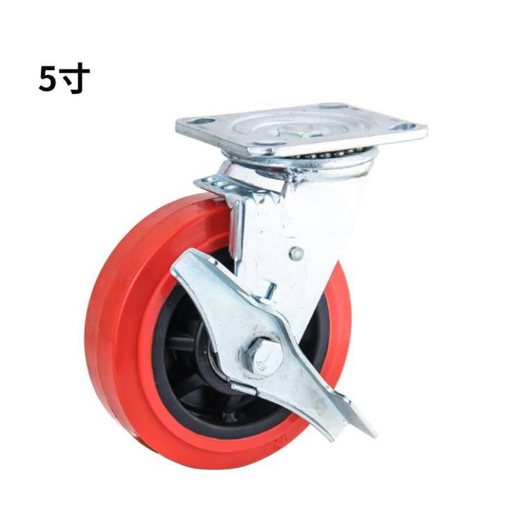 High Quality Swivel 4''5''6''8'' Inch Caster with brake Heavy Duty Red PVC Trolley Wheel Caster