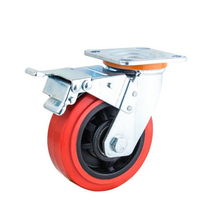 High Quality Swivel 4''5''6''8'' Inch Caster with brake Heavy Duty Red PVC Trolley Wheel Caster