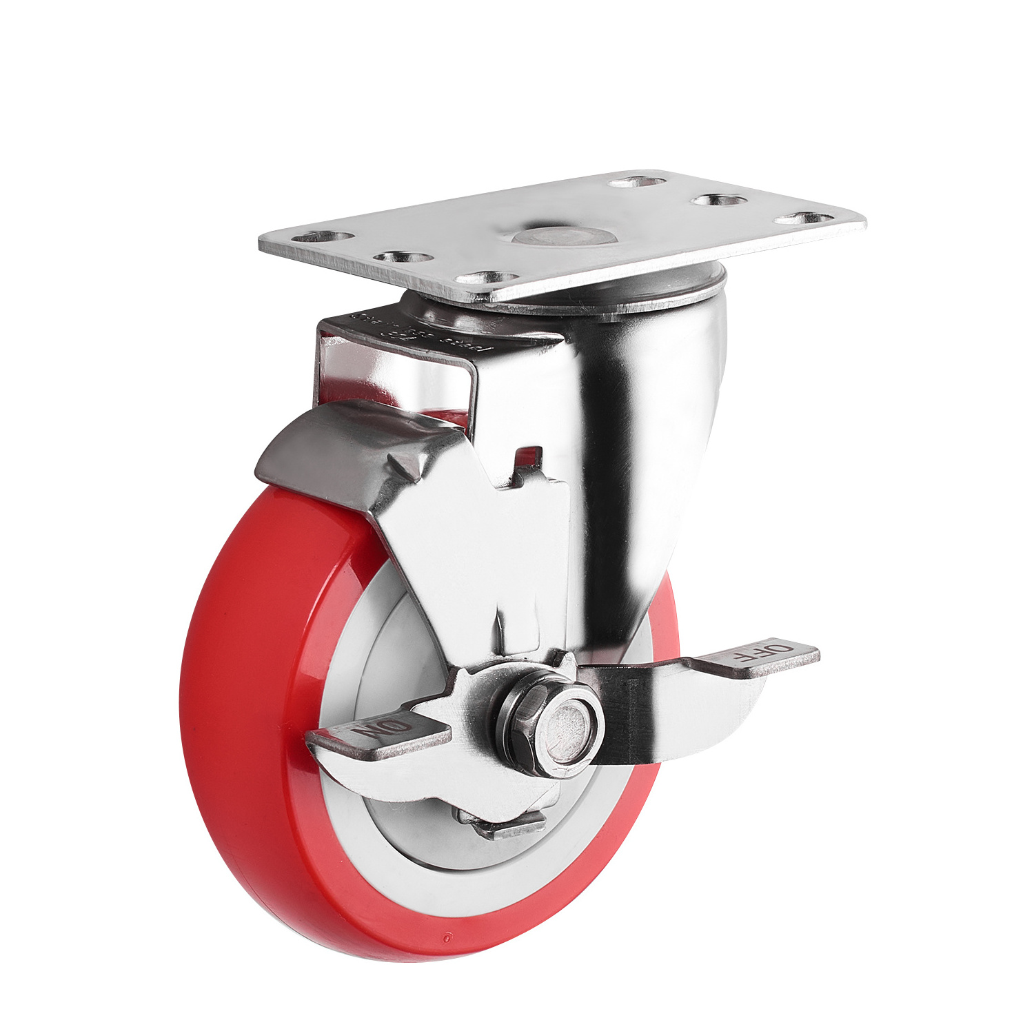 Medium Duty Caster With Brake New Arrival 4 Inch Stainless Steel Red PU Swivel Wheel Industrial Casters