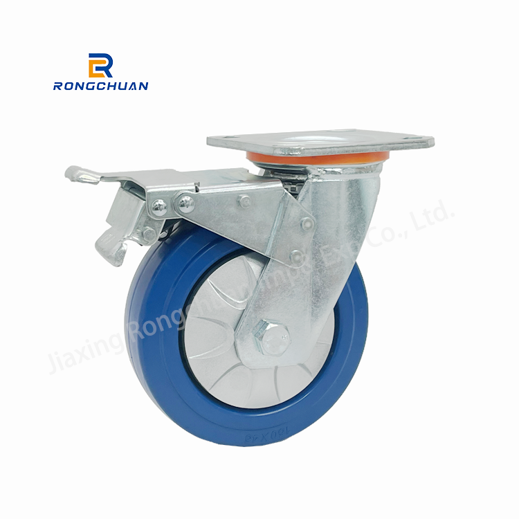 6 Inch Heavy Duty Swivel Caster Blue Rubber Wheels Industriale Castor With 50mm Wheel Width