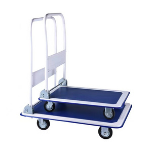 150kgs/300kgs High Quality Four Wheels Capacity Steel Blue Platform Hand Cart Trolley