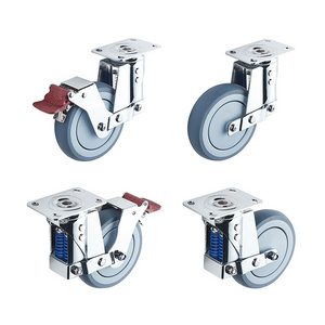 Industrial Heavy Duty Shock Absorbing Casters TPR Wheel Spring Loaded Caster wheels with Shock Absorber