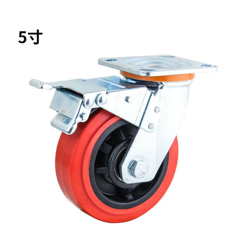 High Quality Swivel 4''5''6''8'' Inch Caster with brake Heavy Duty Red PVC Trolley Wheel Caster