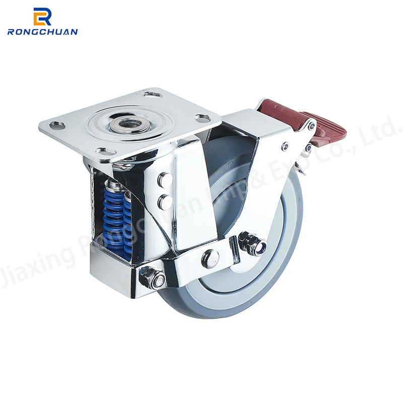 Industrial Heavy Duty Shock Absorbing Casters TPR Wheel Spring Loaded Caster wheels with Shock Absorber