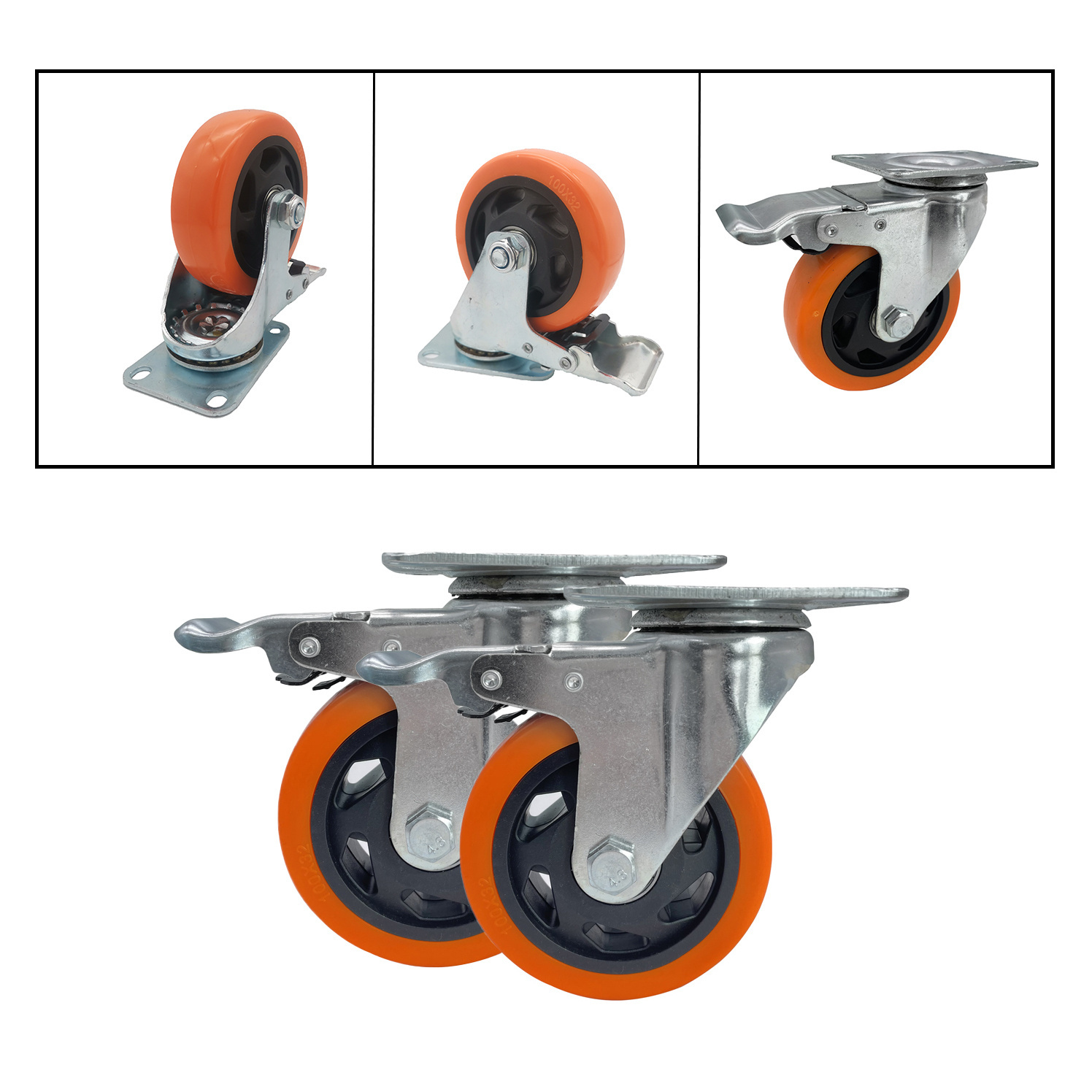 No Noise Wheels with Polyurethane Foam Safety Dual Locking Heavy Duty Casters with Brake 4