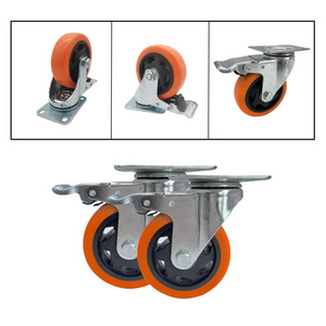 No Noise Wheels with Polyurethane Foam Safety Dual Locking Heavy Duty Casters with Brake 4" Caster Wheels Set of 4