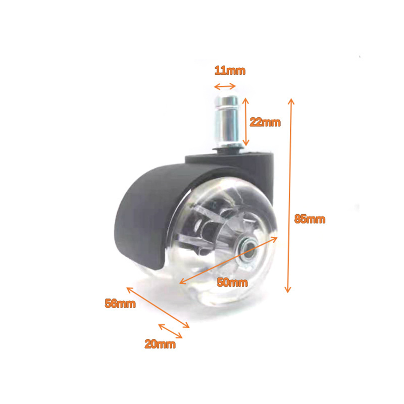 Factory Price Office Chair Casters Plug-In 2 Inch Transparent PU Swivel Furniture Double Wheel