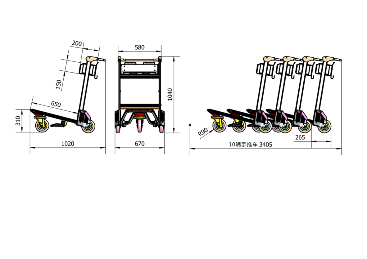 Passenger Baggage Airport Luggage Trolley Hand Carts Trolleys With Brake Rubber Wheel Foldable Mesh Aluminium