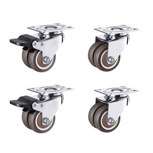 Swivel Plate Furniture Casters Heavy Duty Double Castor Wheels 1.5/2/3 Inch Replacement Rubber Caster Wheels