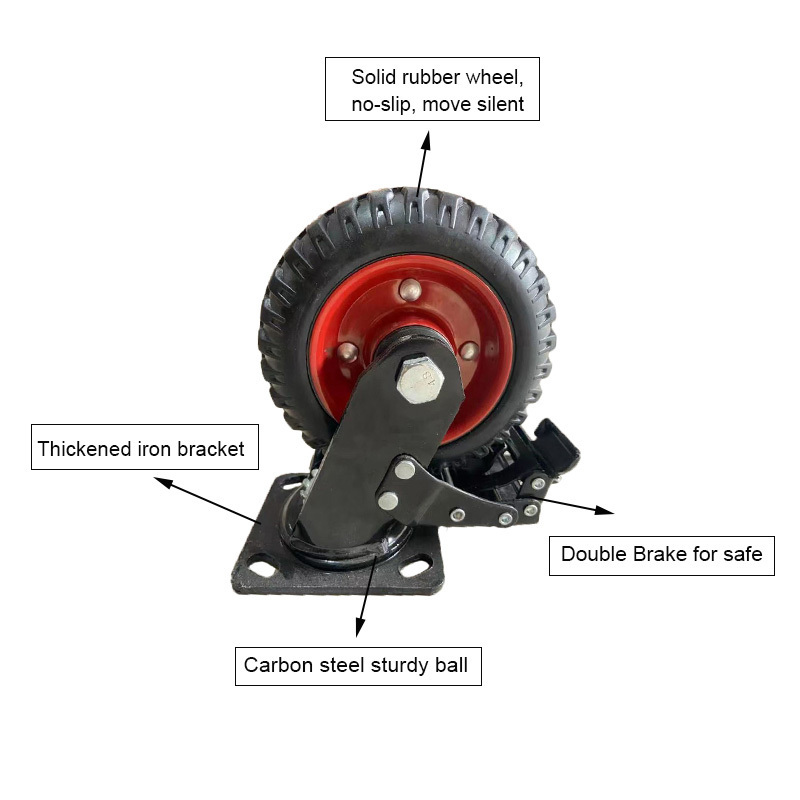 Heavy Duty Casters Solid Black Rubber Wheels 4 5 6 8 inch Plate Type Industrial Caster wheel