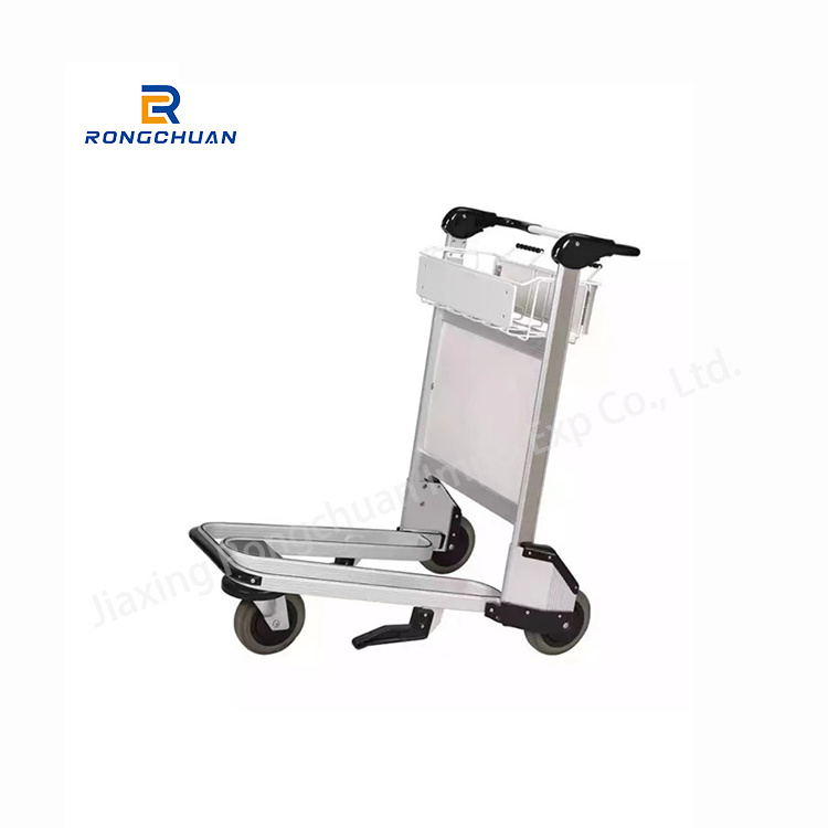 Passenger Baggage Airport Luggage Trolley Hand Carts Trolleys With Brake Rubber Wheel Foldable Mesh Aluminium