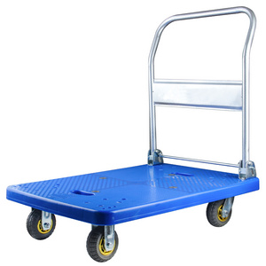 High Quality Blue Hand Trolley 300kg Loading Foldable Warehouse Trolley Platform Push Trolley Folding Cart