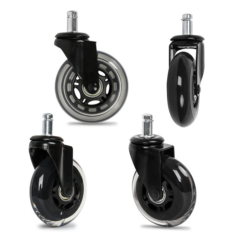 Best-selling Universal Fit Chair Casters 3 Inch Transparent Polyurethane Swivel Office Chair Caster Wheels for All Floors