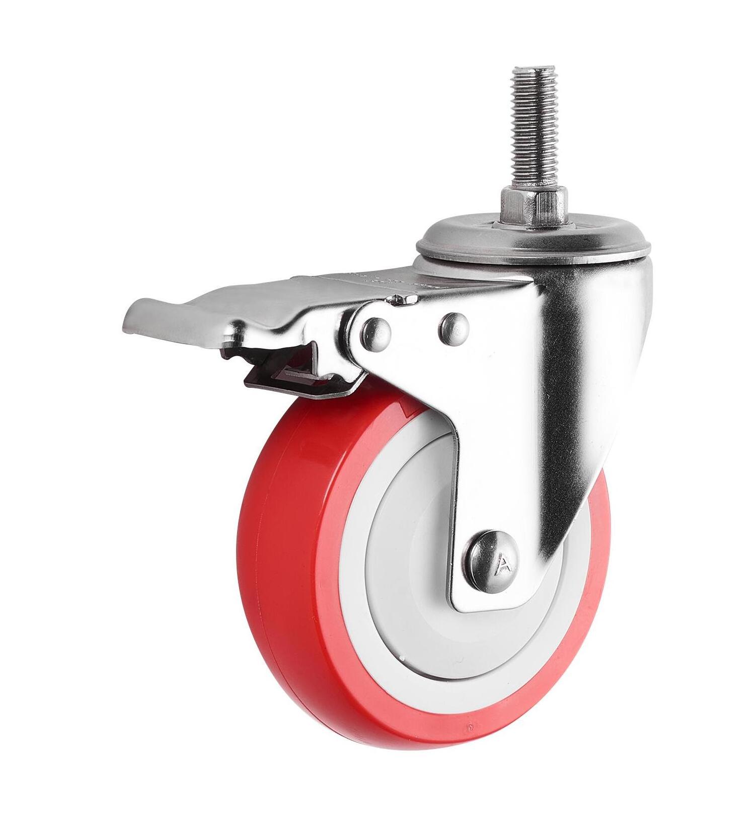 Medium Duty Caster With Brake New Arrival 4 Inch Stainless Steel Red PU Swivel Wheel Industrial Casters