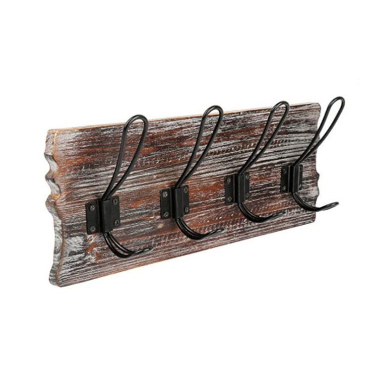 Heavy Duty Vintage Black Iron Hooks Wall Mounted Durable Wooden Coat Rack for Hanging Clothes