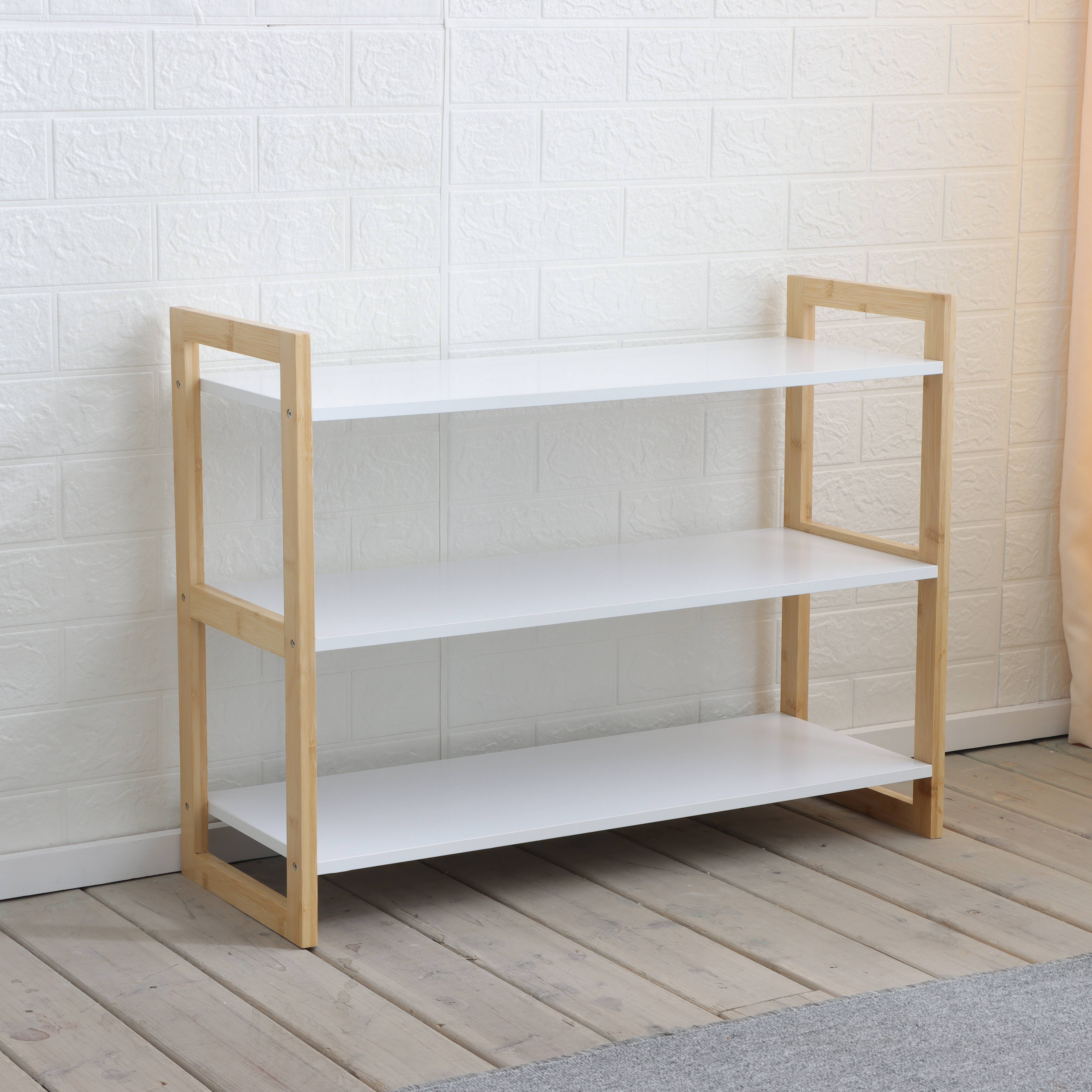 Bamboo and Wood White Shoe Rack