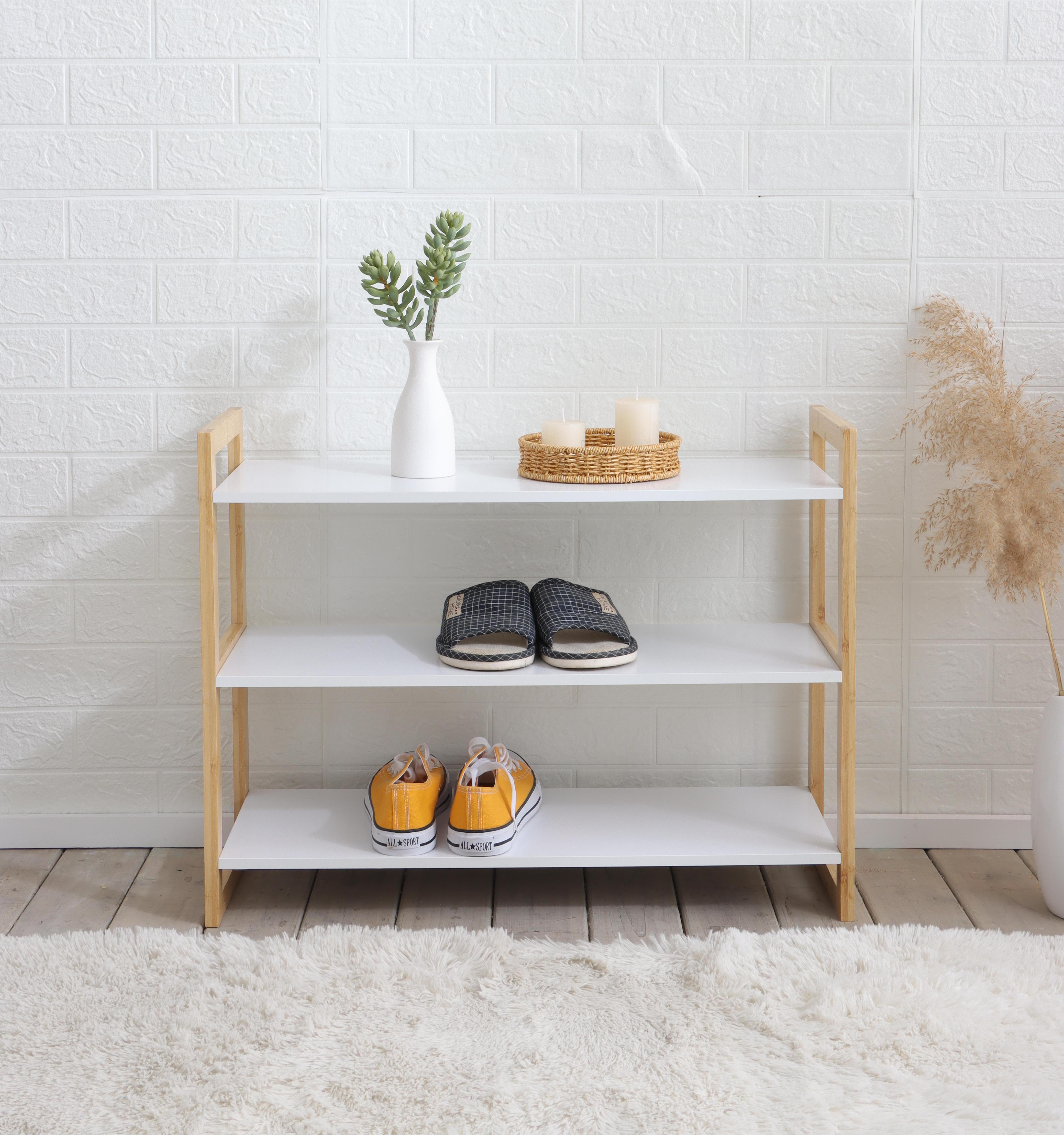 Bamboo and Wood White Shoe Rack