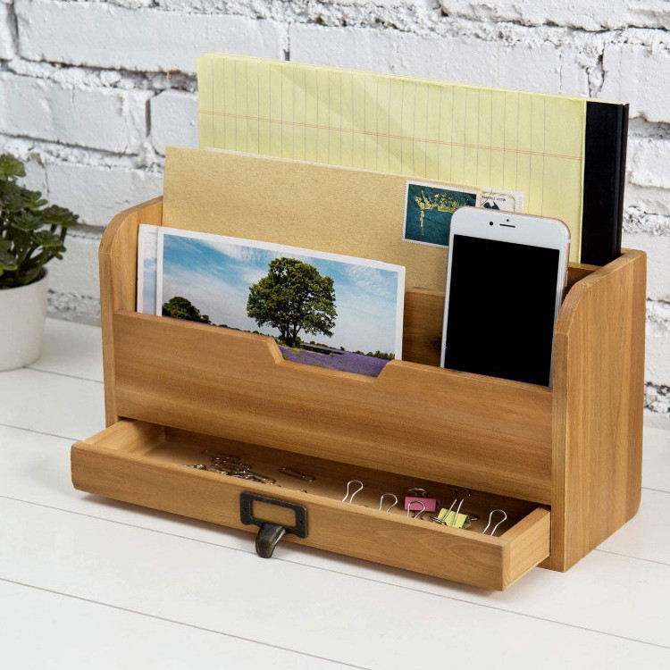 Novel design environmental water proof drawer display wooden desk organizer file case