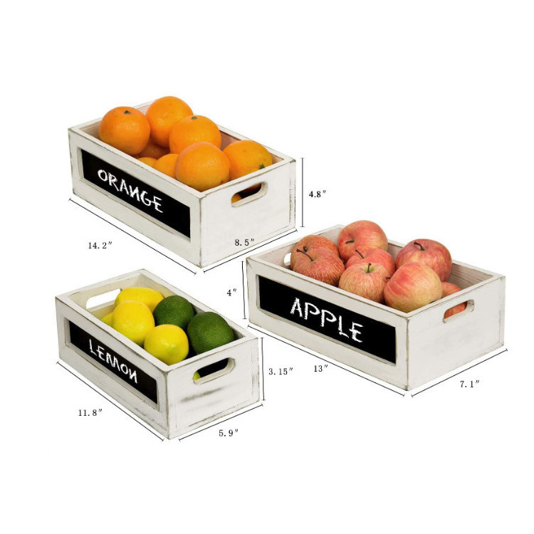 Hot sale rustic durable multi functional farmhouse white craft storage fruits food wooden crates set