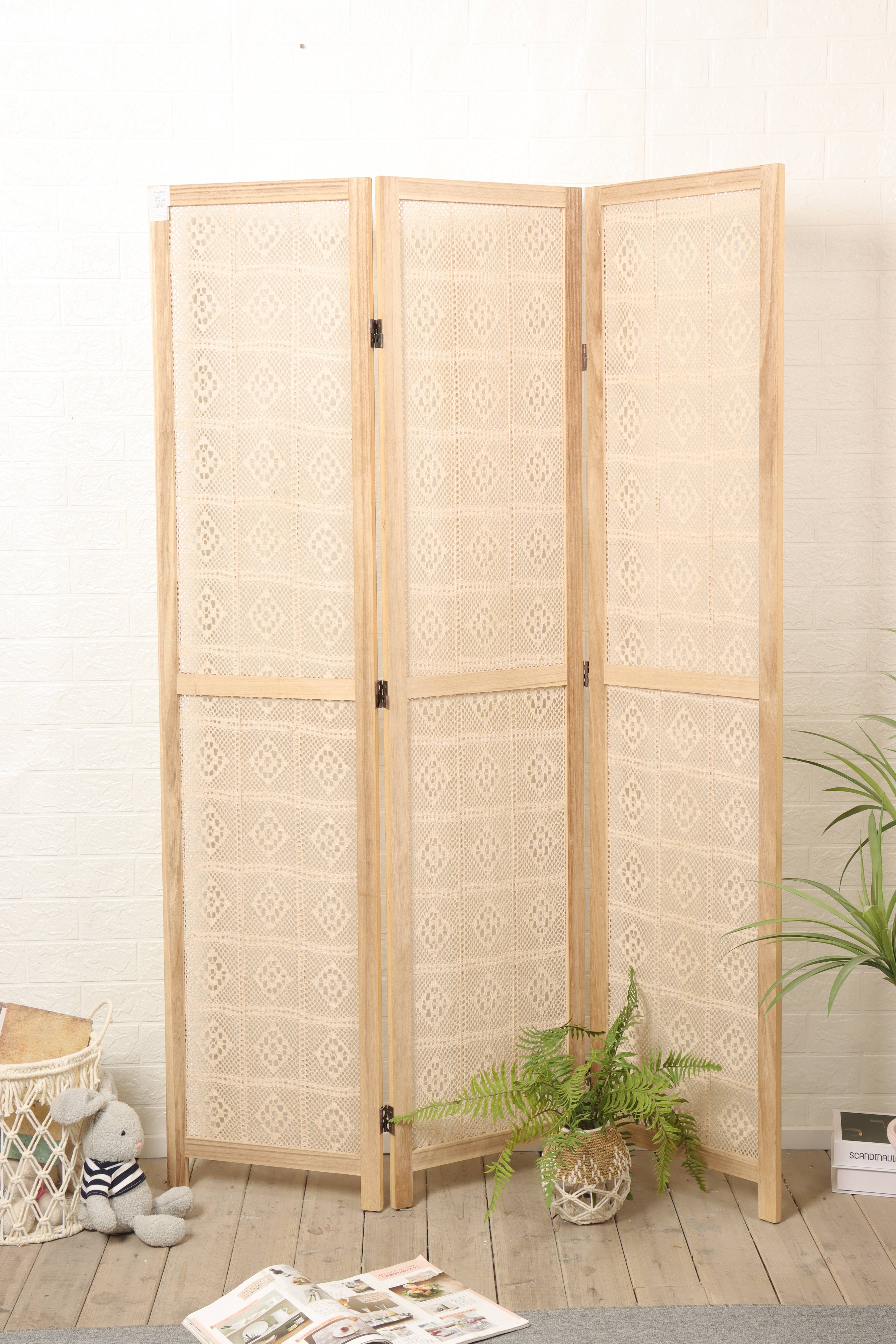 Wooden Handmade Macrame Pattern Room Partition Divider