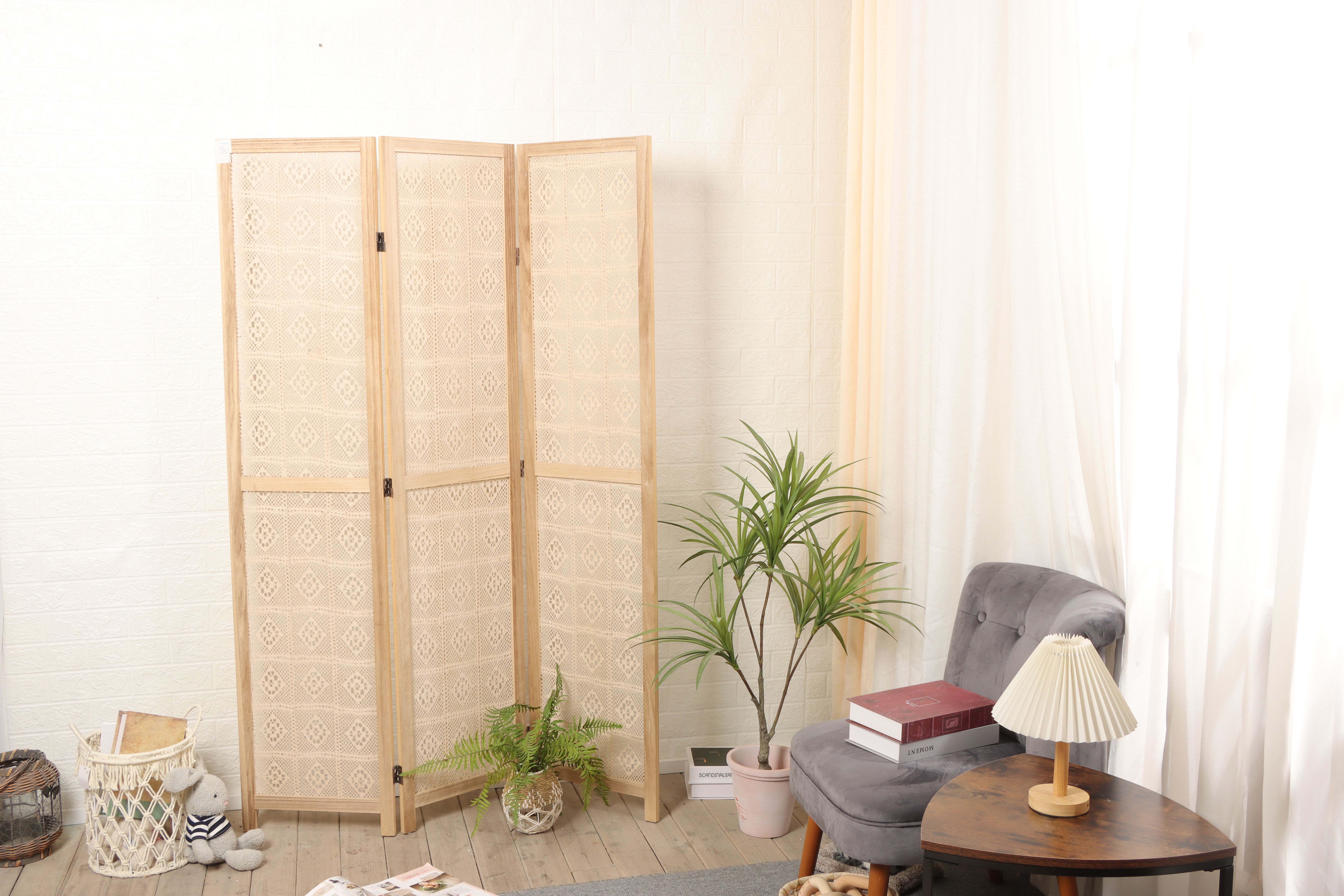 Wooden Handmade Macrame Pattern Room Partition Divider