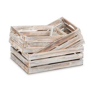 New design sturdy durable rustic farmhouse handmade large size with handle wooden vegetable crates