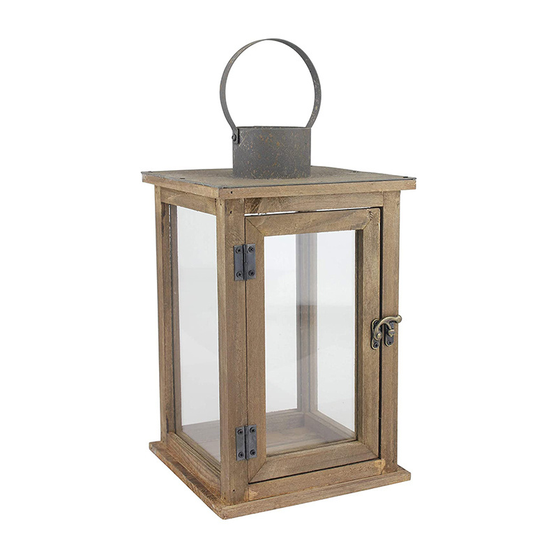 Wooden Lanterns With Metal Handle For Candle Home Decor And Outdoor Garden Wood Decorative candle Lantern