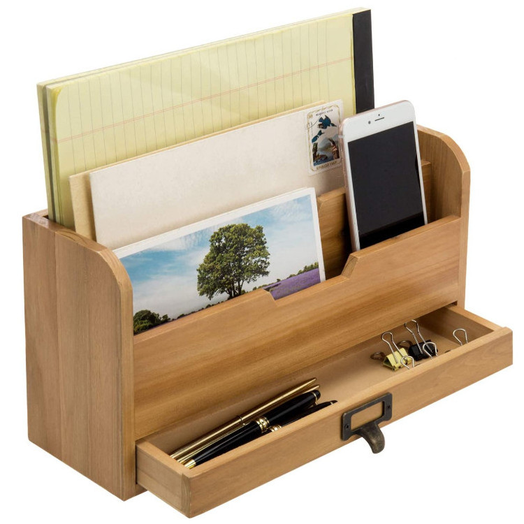 Novel design environmental water proof drawer display wooden desk organizer file case